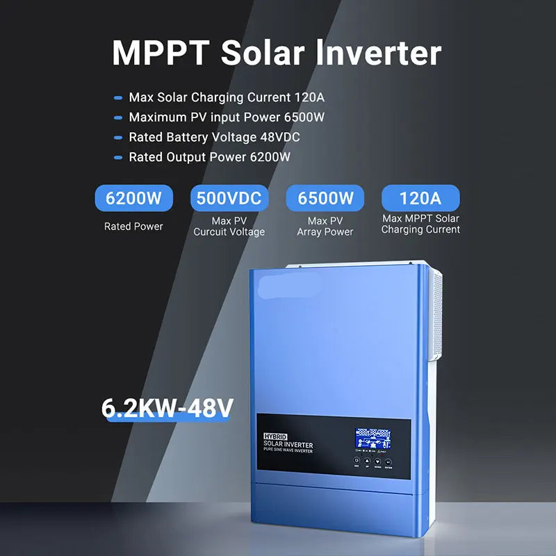 Omvormer – Zonnestroomomvormer – Solar Inverter – Zonnepaneel Omvormer – Energieomzetter – 48V - 120A Laadvermogen – Pure Sinuswave Uitgang - Geen Parallel - QUORE