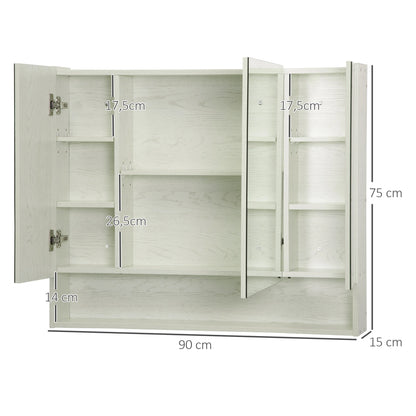 Badkamerkast – Spiegelkast – Wandkast – Opberger – Opbergrek – 3 Verstelbare Planken – MDF Melamine – Compact 90x15x75 cm
