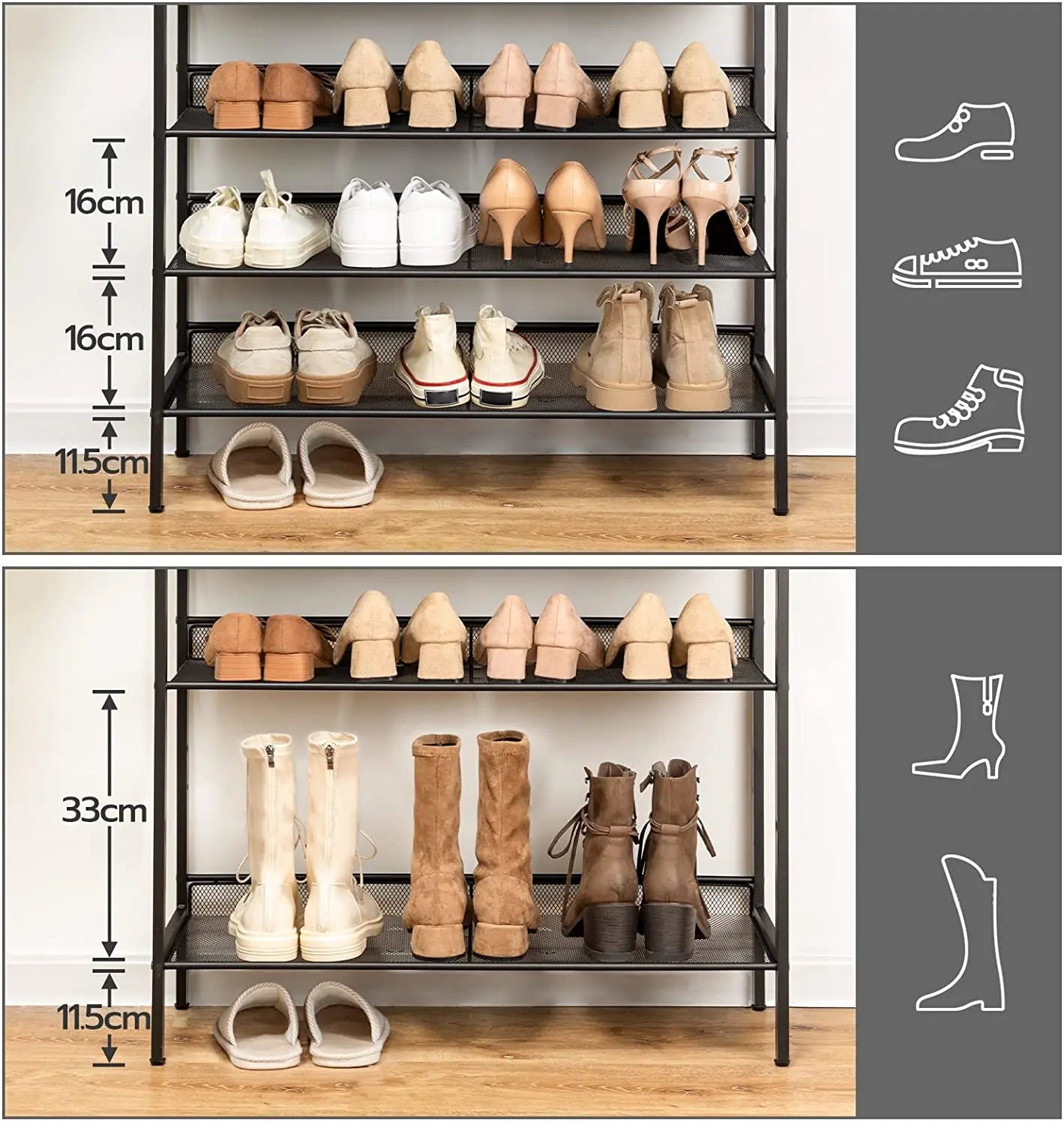 Schoenenkast – Schoenenrek – Schoenenopberger – Schoenenhouder – 8-Laags – Metalen Frame – Kantelbare Planken