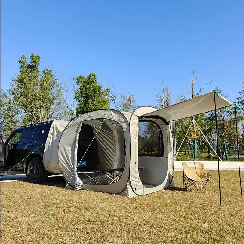Pop-up Auto Tent - Car Tent - Bustent - Koepeltenten - voor 4-Persoons - Campingtent voor SUV - Caddy - Daktent - Waterdicht - All-Weather Vouwtent met Luifel - voor SUV & Aanhanger - Khaki
