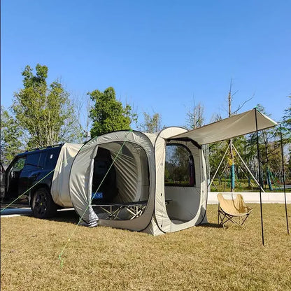 Pop-up Auto Tent - Car Tent - Bustent - Koepeltenten - voor 4-Persoons - Campingtent voor SUV - Caddy - Daktent - Waterdicht - All-Weather Vouwtent met Luifel - voor SUV & Aanhanger - Khaki