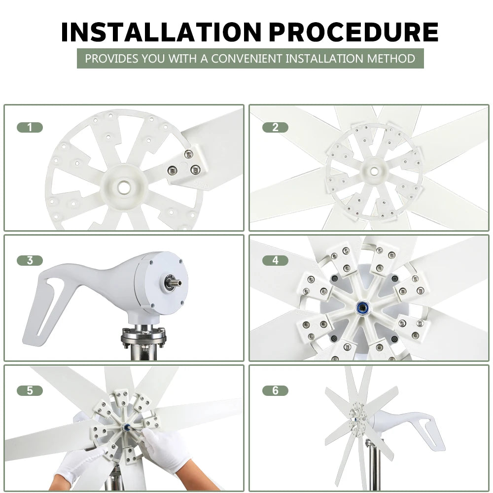 Windturbine - Windmolen - Windturbine Generator - Windenergie - Horizontale - 1000W - 12V - met Gratis MPPT Controller - Duurzame Energie voor Thuisgebruik -Wit - QUORE
