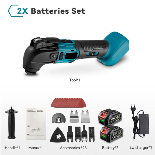 Oscillerende Multitools - Accu - 18V Brushless Motor - Hoek van 4° - 6 Snelheden - 8500-24.000 OPM - 350W - 18V - Voor Snijden, Schuren en Trimmen - 2 Accu's met 1 Lader