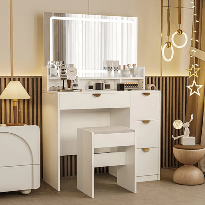 Make-uptafel – Kaptafel – Visagietafel – Make-up Meubel – Verstelbare LED Verlichting – MDF Met Soft-Close Lades – Compact 80x45x150 cm – Zwart/Wit