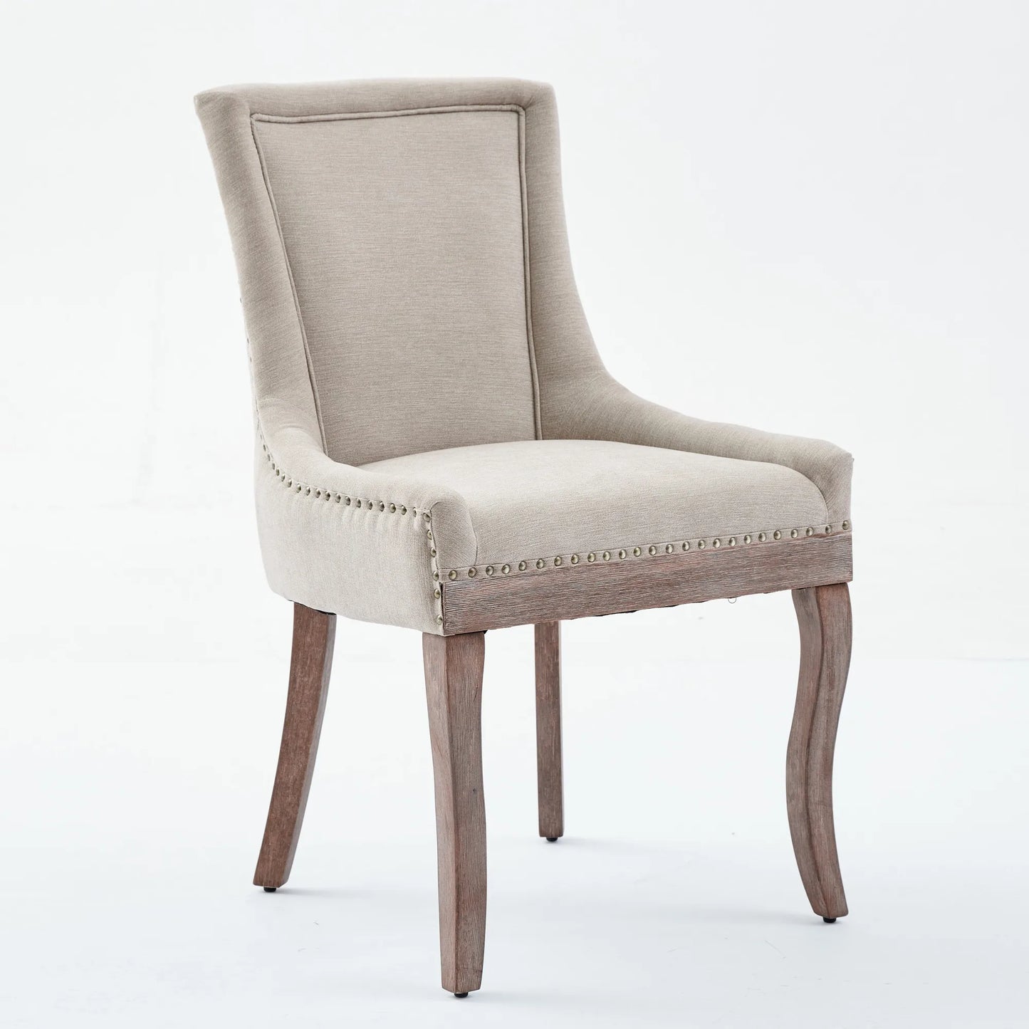 A&A Furniture,Ultra Side Dining Chair,Thickened fabric chairs with neutrally toned solid wood legs,Bronze nail head,Set of 2