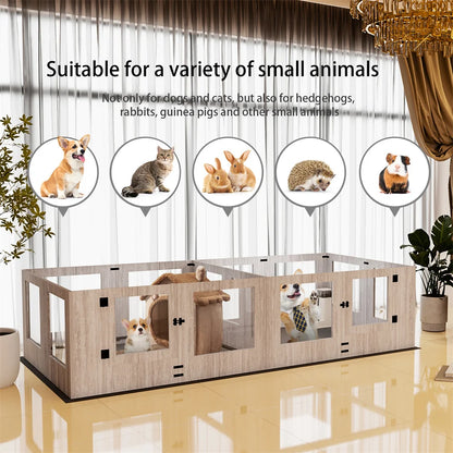 Hondenbench – Hondenbox – Puppybench – Hondenkennel – Tempered Glas – MDF Panelen – Waterdichte Mat - 239.2x120x60cm