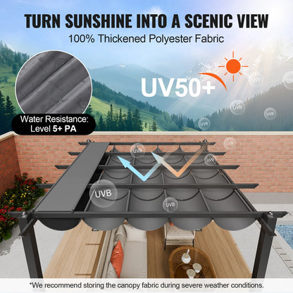 Verstelbare Pergola – Uitschuifbare Zonnedoek – Aluminium Overkapping – Buitenluifel – UV50+ Bescherming – Waterafstotend Polyester – 3x3 Meter - 10x10ft