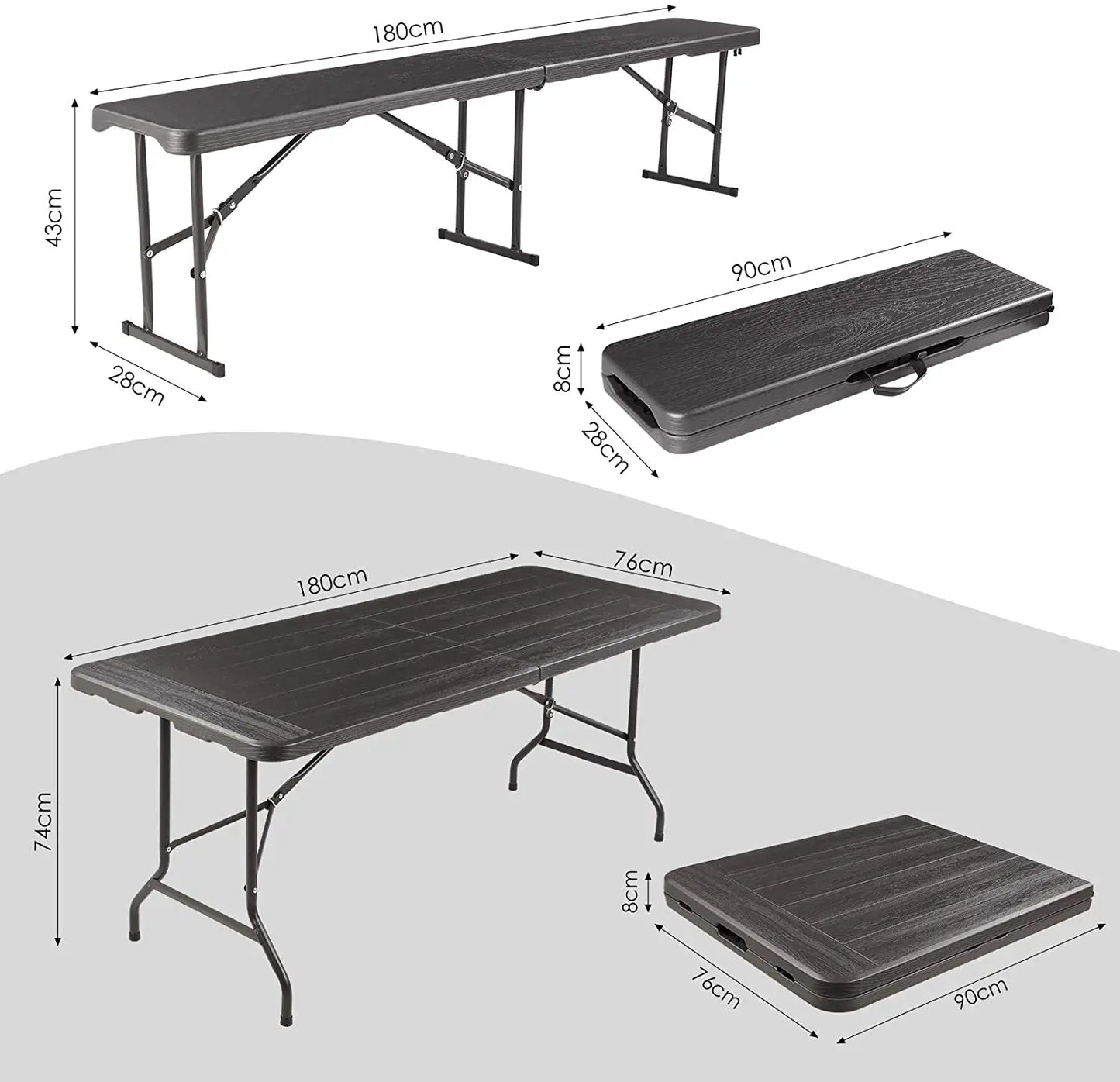 Inklapbare Tafelset – Inklapbare Tafel Met Banken – Opvouwbare Tafel – Picknicktafel – Campingtafel – Weerbestendig Stalen Frame – Compact Op Te Bergen - QUORE