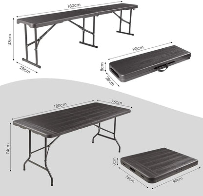 Inklapbare Tafelset – Inklapbare Tafel Met Banken – Opvouwbare Tafel – Picknicktafel – Campingtafel – Weerbestendig Stalen Frame – Compact Op Te Bergen - QUORE