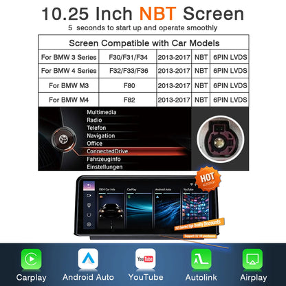 AUTOTOP Wireless CarPlay YouTube 10.25" Linux Screen For BMW 3/4Series F30 F31 F32 F33 F34 F36 Car Multimedia BT GPS Navigation
