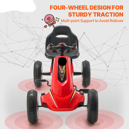 Kinder Go Kart - Skelter - Kart - 4-Wiel Off-Road - Pedal Kart - Verstelbare Zitting - voor Jongens & Meisjes - Voor Buiten - QUORE
