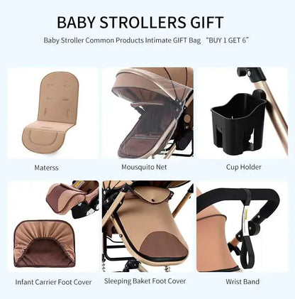 3 in 1 Baby Stroller High Landscape Foldable Lightweight Pushchair with Reclining Seat for Newborn to Toddler Travel - QUORE