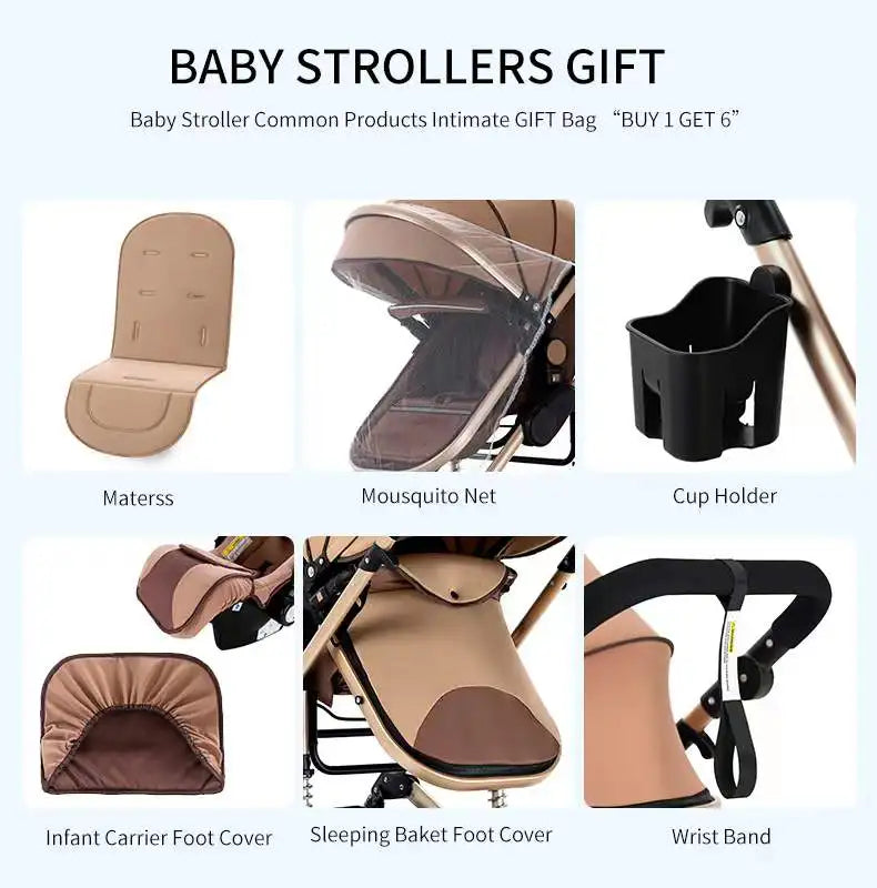 3 in 1 Baby Stroller High Landscape Foldable Lightweight Pushchair with Reclining Seat for Newborn to Toddler Travel - QUORE