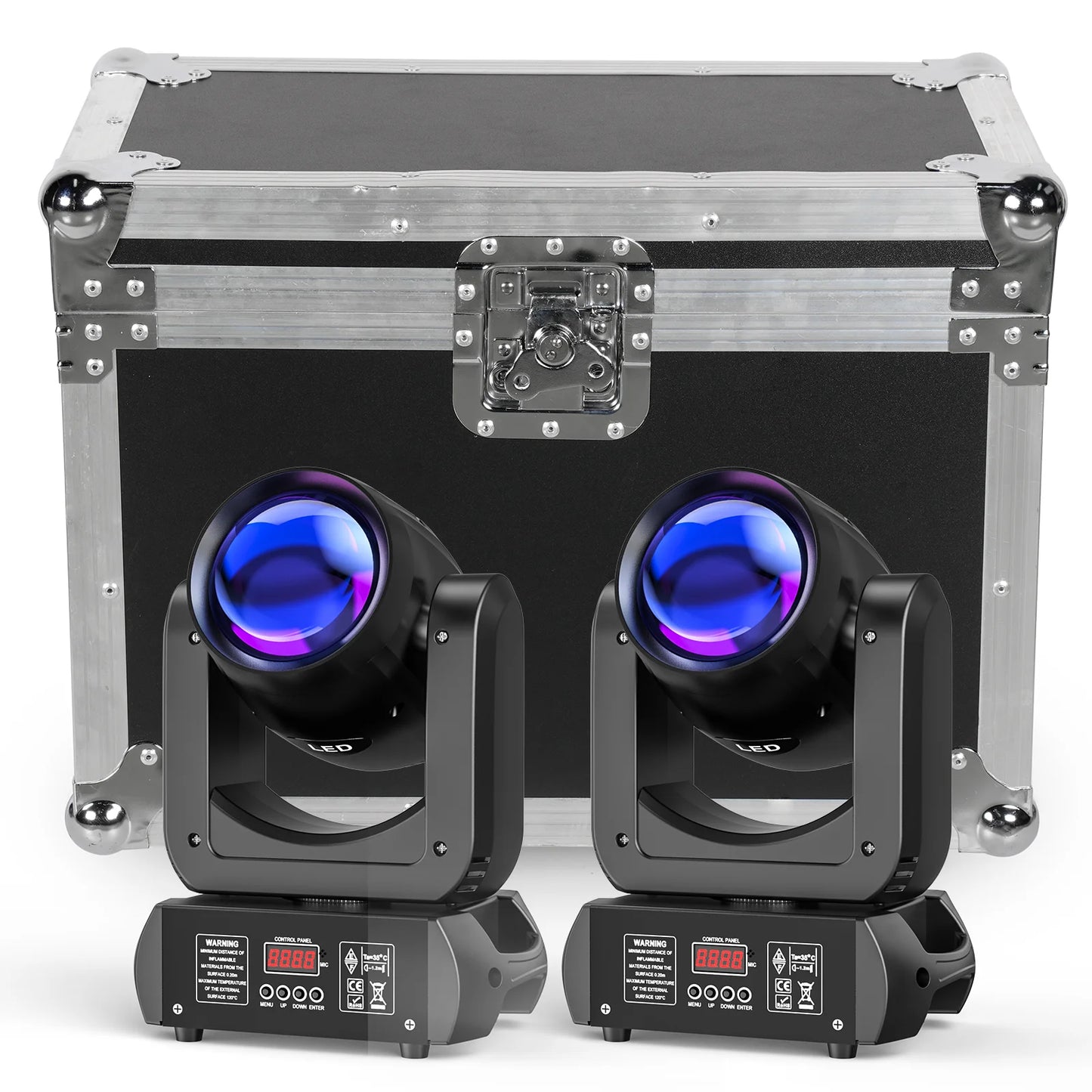Moving Head Lights – Beamlights – Podiumverlichting – DJ Verlichting – Showverlichting – Set van 2 met Flightcase – 150W LED COB met 18 Prisma’s en DMX512 Controle - QUORE