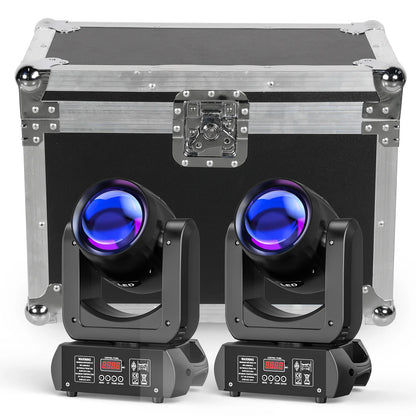 Moving Head Lights – Beamlights – Podiumverlichting – DJ Verlichting – Showverlichting – Set van 2 met Flightcase – 150W LED COB met 18 Prisma’s en DMX512 Controle - QUORE
