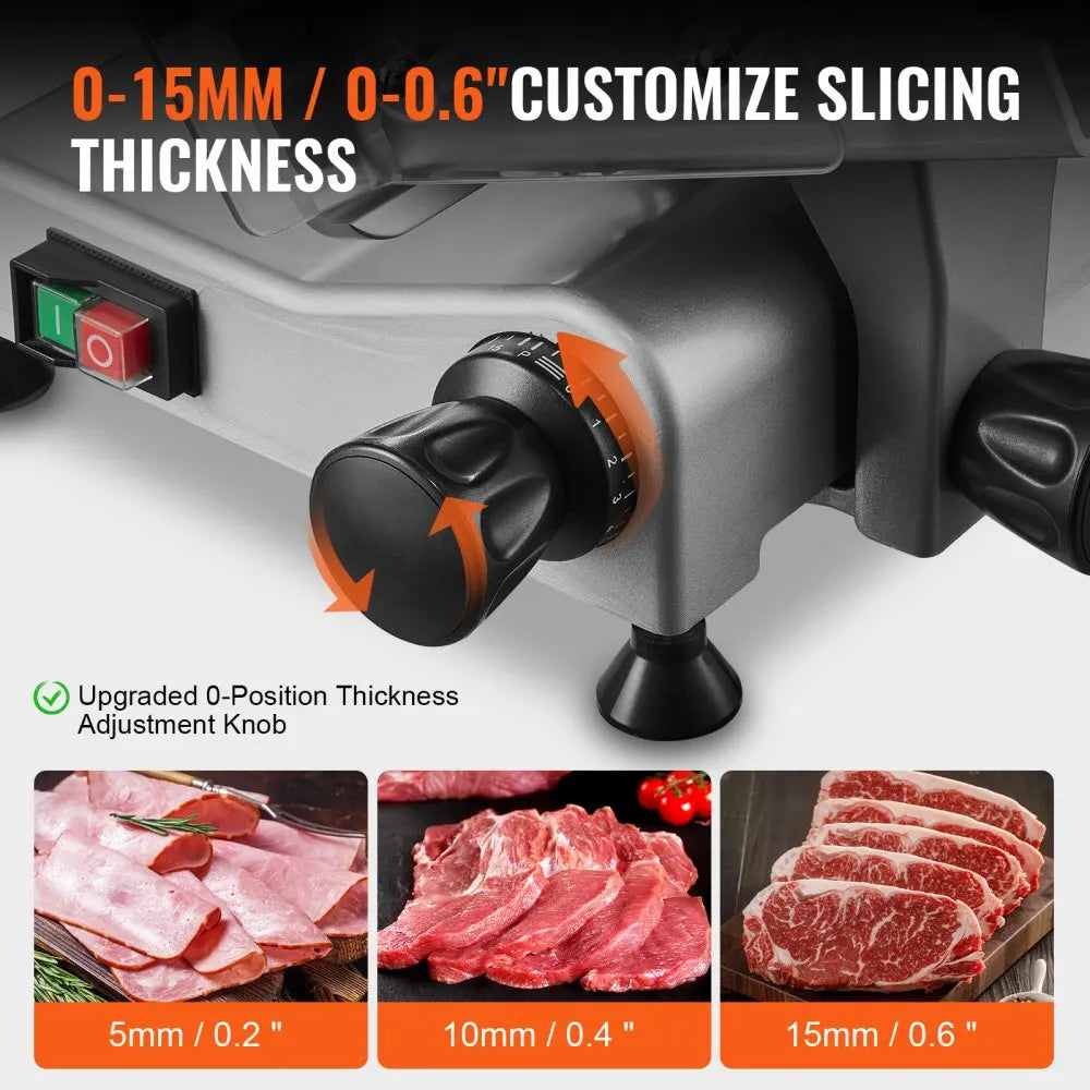 Vleessnijmachine - Vleessnijder - Snijmachine - Broodsnijmachine - Elektrische - 10 Inch Roestvrijstalen Mes - Allessnijder - Ingebouwde Slijpsteen – Instelbare Snijdikte 0-15 mm – Perfect voor Deli en Thuisgebruik