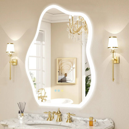 LED Badkamerspiegel – Badkamerspiegel LED – Verlichte Spiegel – Anti Condens Spiegel – Make-up Spiegel – 60x80 cm Onregelmatig – Dimbare LED Verlichting – Snel Ontwasemen IP66