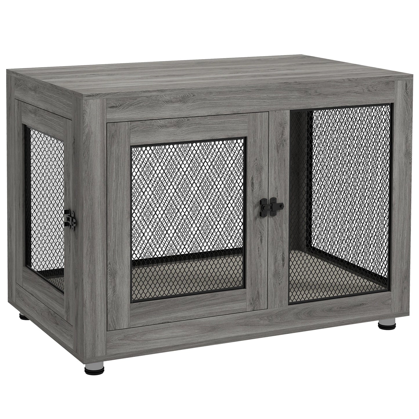 Hondenkennel – Hondenhok – Hondenbench – Hondenkooi – Bijzettafel – Grijs – Multifunctioneel 2-in-1 Ontwerp – Stevig Melamine Hout Met Ventilatie - QUORE