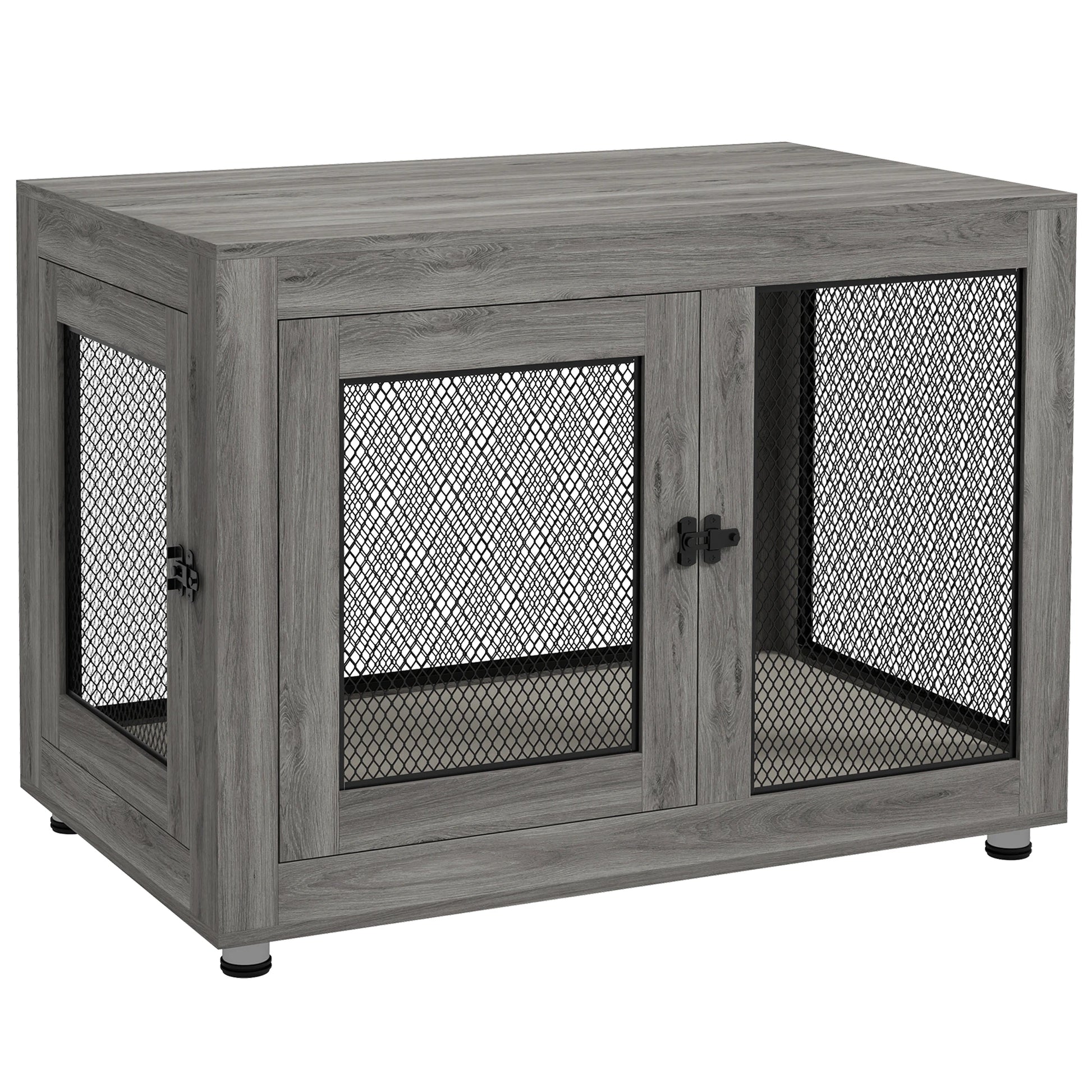 Hondenkennel – Hondenhok – Hondenbench – Hondenkooi – Bijzettafel – Grijs – Multifunctioneel 2-in-1 Ontwerp – Stevig Melamine Hout Met Ventilatie - QUORE