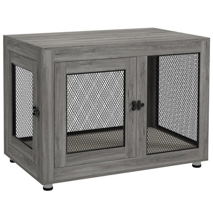 Hondenkennel – Hondenhok – Hondenbench – Hondenkooi – Bijzettafel – Grijs – Multifunctioneel 2-in-1 Ontwerp – Stevig Melamine Hout Met Ventilatie - QUORE