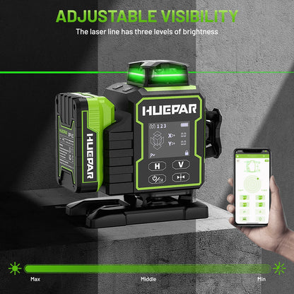 Huepar W04CG Laser Level Set Professional 16 Lines Bluetooth Lazer Leveller 4D Cross Line With Electric Rotating Base & Detector