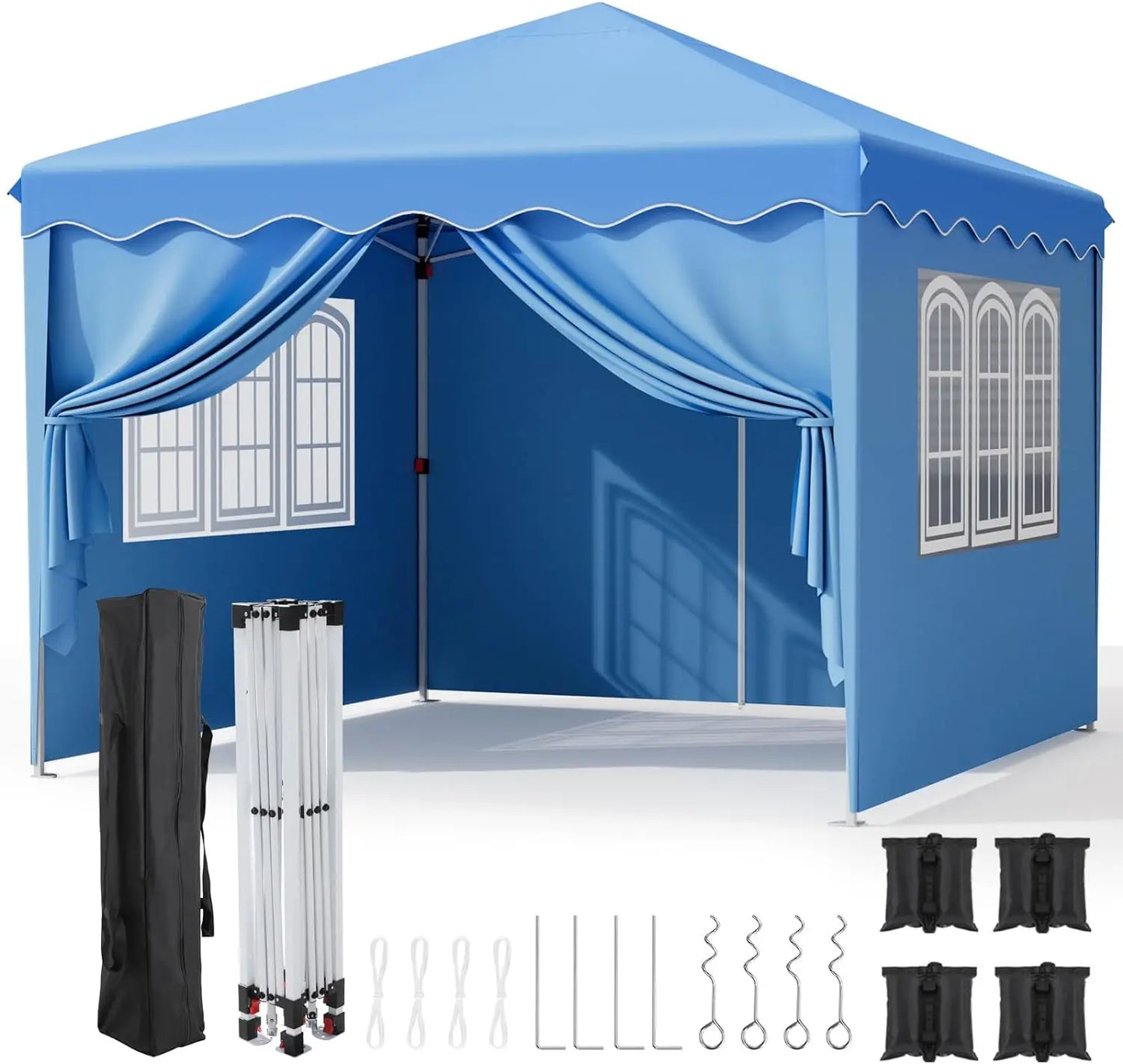 Partytent - Tent - Partytent Opvouwbaar - Pop up Tent - Pop-Up Partytent met Zijwanden - 3x3m - Verstelbare Hoogte, Ramen & Wieltas - Blauw