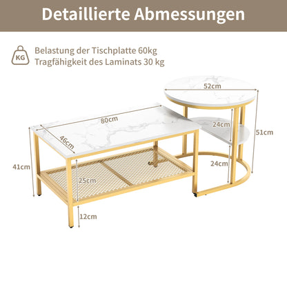 Salontafel - Kleine Tafel - Eindtafels - Woonkamer - Moderne Nest Salontafel - Marmeren Fineer - Gouden Frame