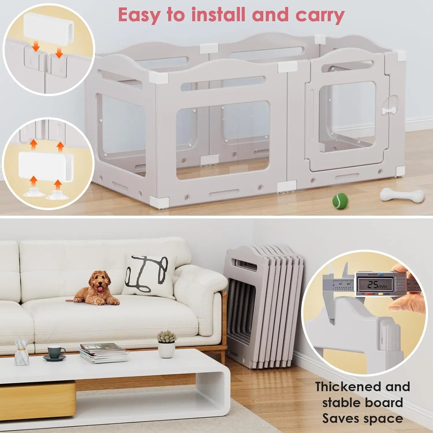 Transparante Puppyren – Hondenren – Puppybox – Speelren – Scheidingswand – Acrylpaneel – Inklapbaar Met Deur – 129x68x60 cm - QUORE