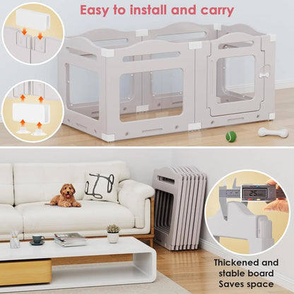 Transparante Puppyren – Hondenren – Puppybox – Speelren – Scheidingswand – Acrylpaneel – Inklapbaar Met Deur – 129x68x60 cm - QUORE