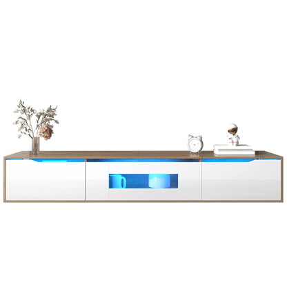 Tv-Meubel – Tv-Kast – Tv-Dressoir – Tv-Meubel Hoogglans – 16-Kleuren Ledverlichting – Geribbelde Deuren – Wandmontage