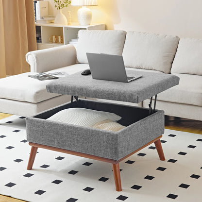 Salontafel – Opbergtafel – Tafel Met Opbergruimte – Verstelbare Salontafel – Liftbaar Tafelblad – Massief Houten Frame - 80 x 60 x 48 cm - Grijs