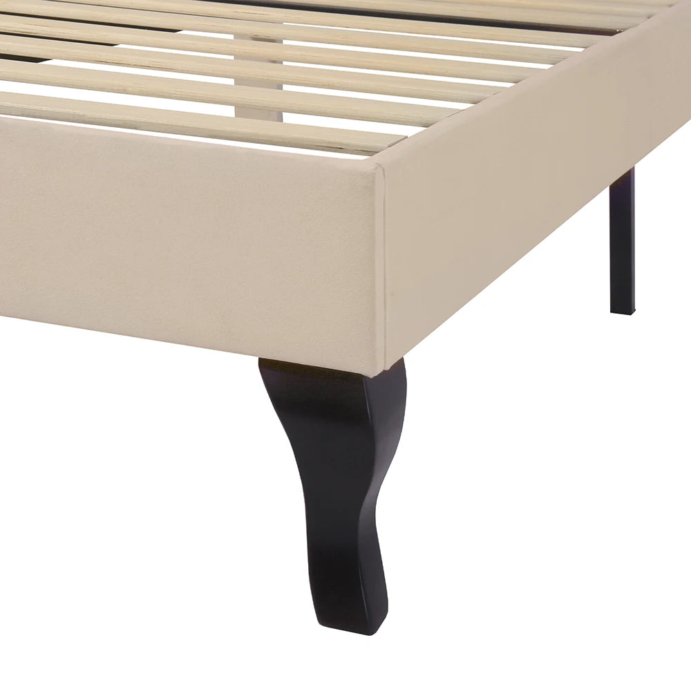 Gestoffeerd Bed – Eenpersoonsbed – Slaapbank – Lattenbodem Bed – Hoofdbord Bed – 90x200 cm – Hoog Hoofdbord Verstelbaar – Zachte Beige Velvet Bekleding - QUORE
