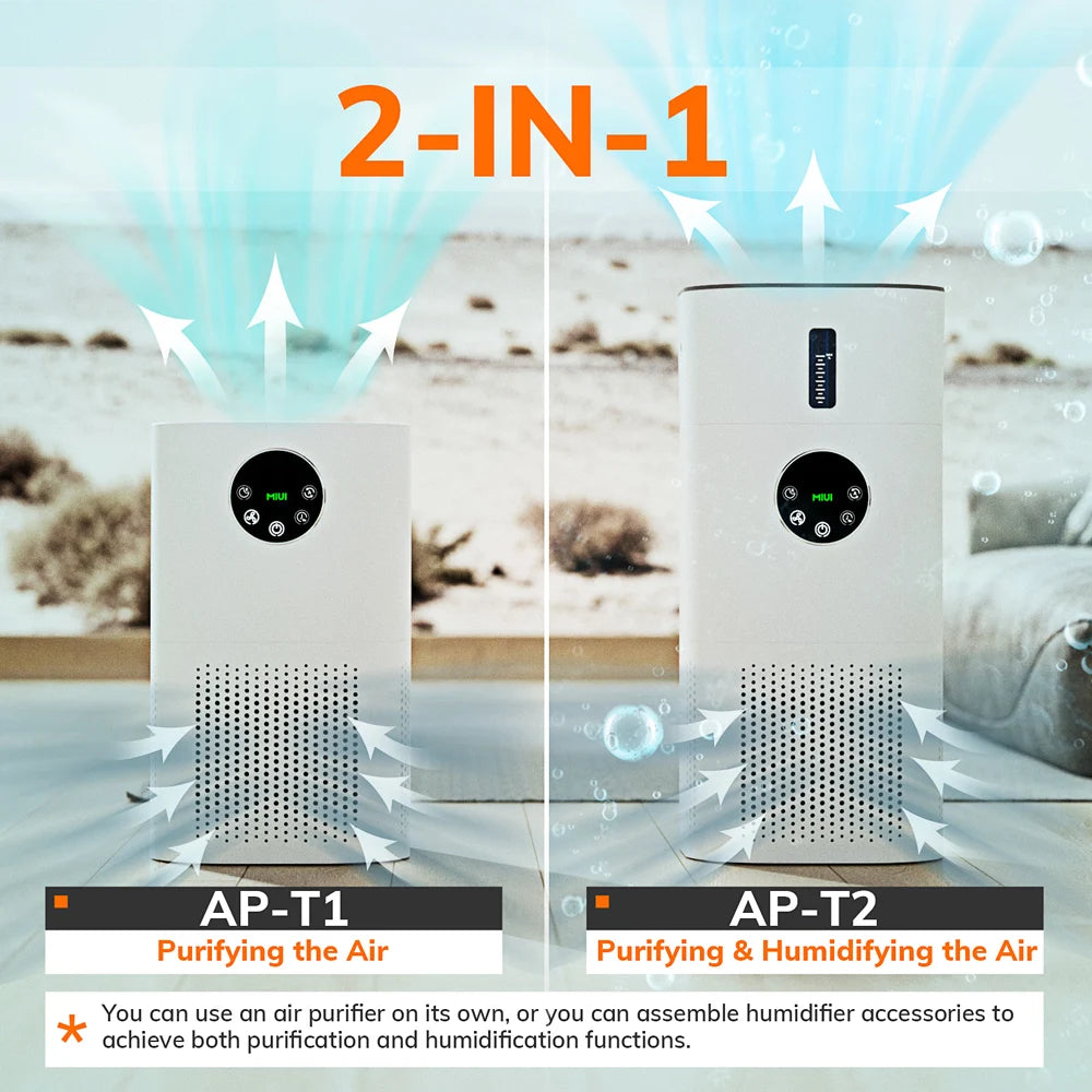 Luchtreiniger - met Luchtbevochtiger - 2-in-1 - HEPA H13 Filter - Allergieën - Huisdierenhaar - en Rook - Stil en Efficiënt - Geschikt voor Slaapkamer en Woonruimte - met Een Bevochtigercomponent - QUORE