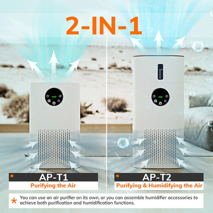 Luchtreiniger - met Luchtbevochtiger - 2-in-1 - HEPA H13 Filter - Allergieën - Huisdierenhaar - en Rook - Stil en Efficiënt - Geschikt voor Slaapkamer en Woonruimte - met Een Bevochtigercomponent - QUORE