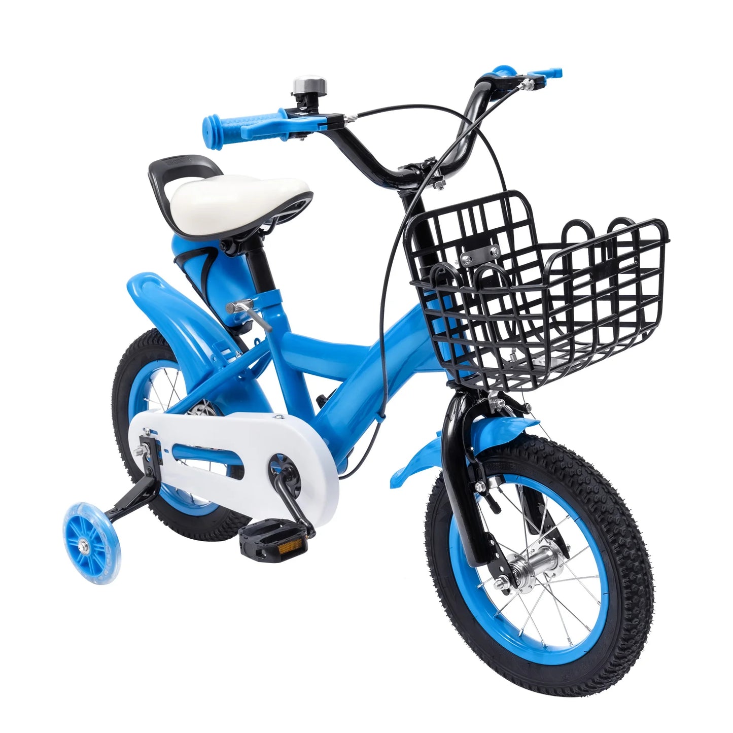 Kinderfiets - Kinderfiets met Zijwielen - 12 inch - Stoere Fiets voor Kinderen 2-4 Jaar – Verstelbaar Zadel en Stuur – Met Opbergbak en Mand - Perfect voor Leren Fietsen -  Verstelbare Hoogte, Carbon Staal & Zijwieltjes - Blauw