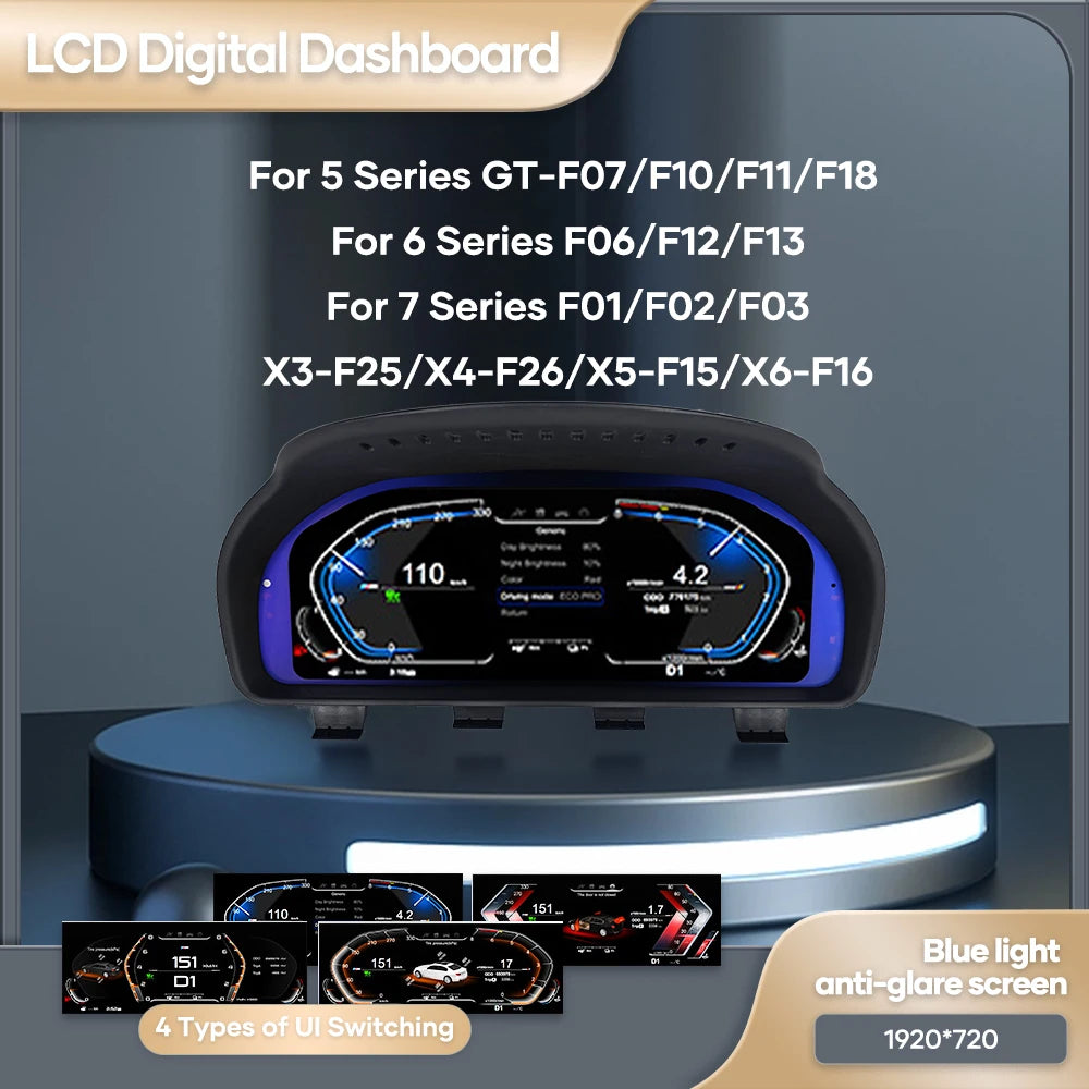 12,3'' Digitaal Dashboard – LCD Instrumentenpaneel – Virtuele Tachometer – Auto Display – BMW Dashboard Upgrade – Plug & Play Installatie – Anti-Glare Blauw Licht Scherm - QUORE