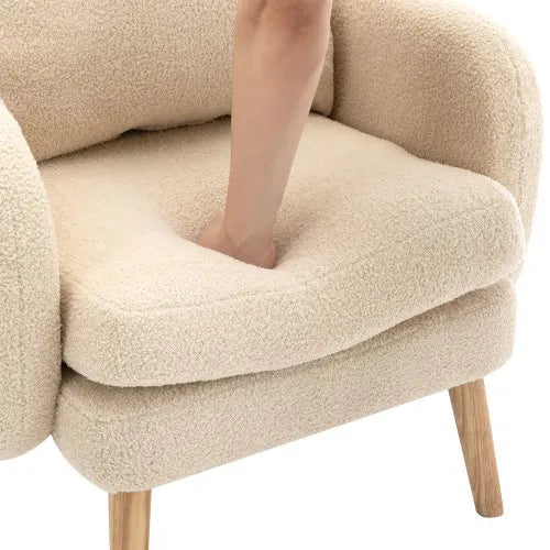 Relaxstoel – Lounge Stoel – Fauteuil – Zetel – Teddyfluweel – Ergonomische Rugsteun – Stevig Houten Frame - Beige