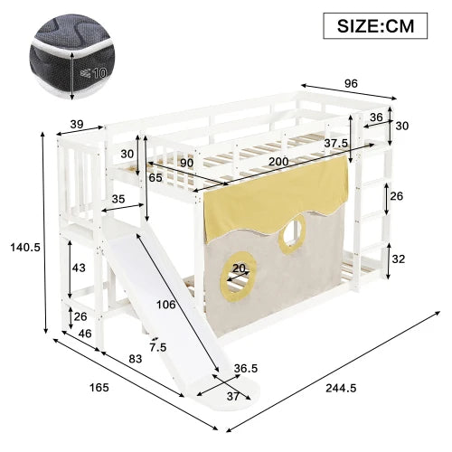Stapelbed Kind – Kinderbed – Hoogslaper – Halfhoogslaper – Kinderbed Met Glijbaan – Hout MDF En Grenen – Inclusief Trap En Veiligheidshek