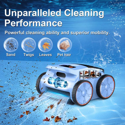 Draadloze Robotische Zwembadreiniger - Zwembadrobot - Zwembadonderhoud - 18000Pa Zuigkracht - 3 Reinigingsmodi - Waterdicht IP68 - Wand- en Waterlijnreiniging - 7800mAh Batterij - Voor Zwembaden tot 200m² - Blauw