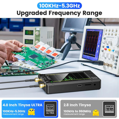 TinySA - Spectrumanalysator - Whadda Educatieve Soldeerkit - Oscilloscoopkit voor PC - Transient recorder - 100KHz - 5.3GHz - 32GB -  320 * 240 pixels - Zwart