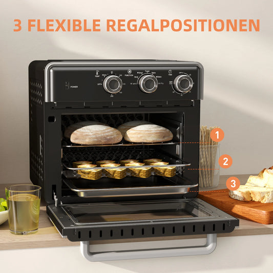 Mini Oven with Air circulation 20L Mini oven, 90°C-230°C hot air skillet, 5 modes, French fry basket, 1400W, metal