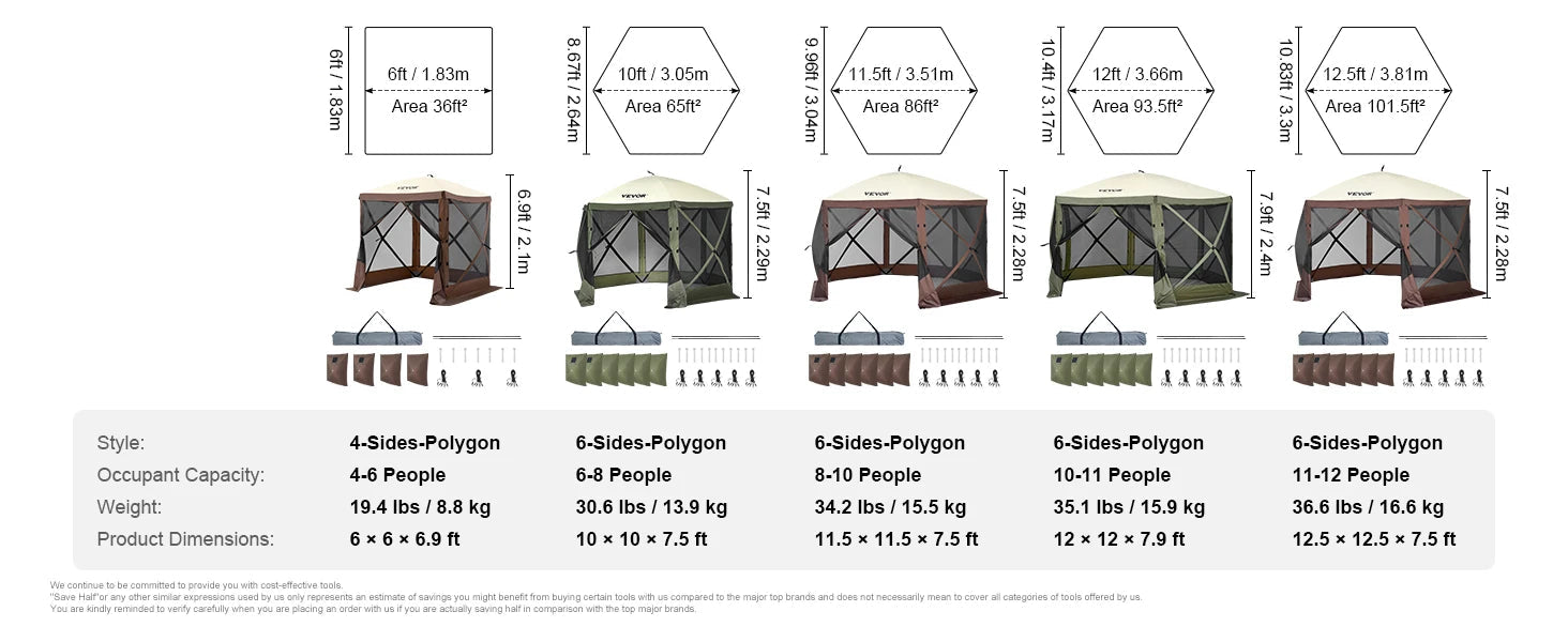 Partytent - Gazebo - Kampeertent - Opvouwbare - Handige Draagtas - Waterdicht en UV50+ Bescherming - met 6 Winddoeken en Mesh Ramen - 12x12ft Groen - QUORE