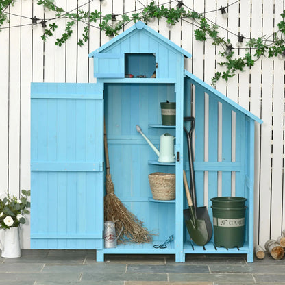 Tuinkast – Tuinberging – Tuinopslag – Tuinschuur – Tuinbox – Vurenhout – Waterafstotend Schuin Dak – Compact 130x54,5x180 cm - Hemelsblauw