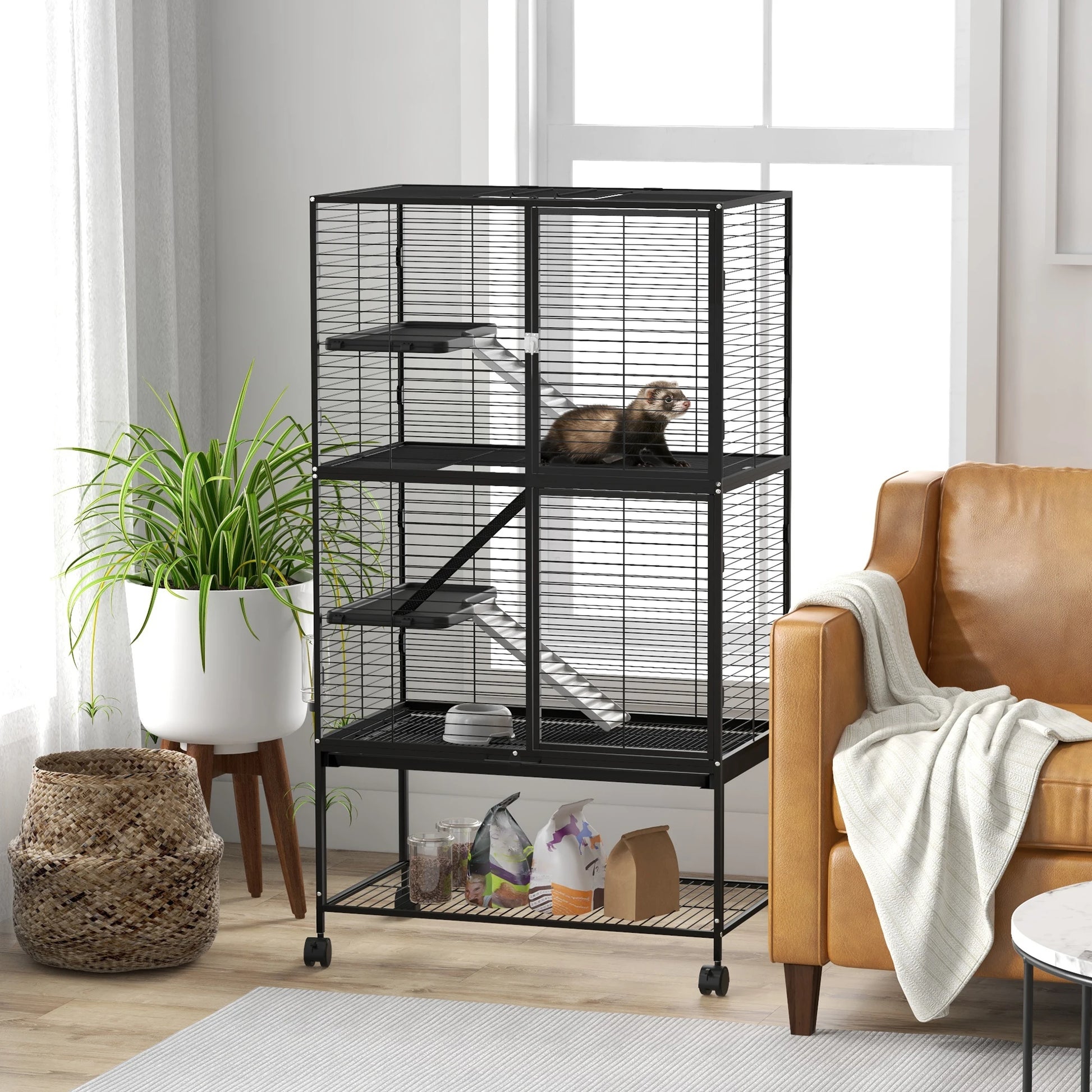 Dierenkooi voor Kleine Huisdieren – Fretkooi – Chinchillakooi – Kooi met Meerdere Niveaus – Kleine Dieren Kooi – Ruim Ontwerp 78x45,5x136 cm – Stevige Stalen Constructie - QUORE