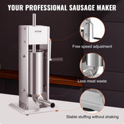 Sausage Filler - Sausage Maker - Manual Sausage Filler - Sausage Filling Machine - 5L - Stainless Steel - with 4 filling funnels