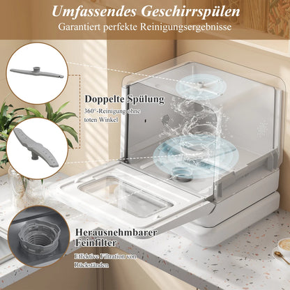 Mini Vaatwasser – Kleine Vaatwasser – Tafelmodel Vaatwasser – Vrijstaande Vaatwasser – Compac­te Afwasmachine – 3 Serviessets – 2-in-1 Watertoevoer
