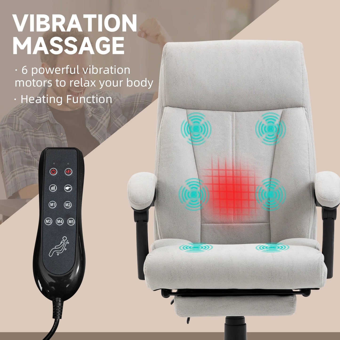 Massage Bureaustoel – Massagestoel – Office Chair Met Massage – Bureaustoel Met Verwarming – Verstelbare Bureaustoel – Zes-punten Massage – Lendenverwarming - 74 x 65 x 111-119 cm - Wit