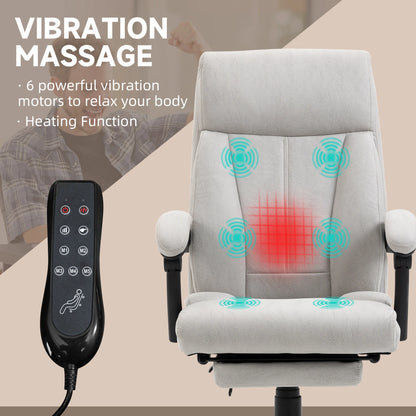 Massage Bureaustoel – Massagestoel – Office Chair Met Massage – Bureaustoel Met Verwarming – Verstelbare Bureaustoel – Zes-punten Massage – Lendenverwarming - 74 x 65 x 111-119 cm - Wit