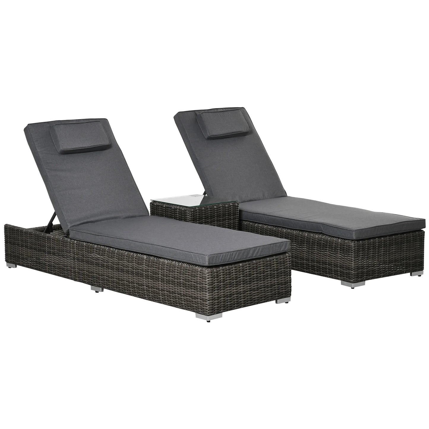 Tuinset – Loungeset – Ligbedden – Balkonset – Aluminium Frame – Verstelbare Rugleuningen – Weerbestendig Poly Rattan - 195 x 60 x 91 cm - Grijs