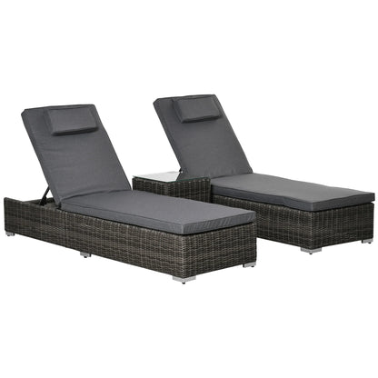 Tuinset – Loungeset – Ligbedden – Balkonset – Aluminium Frame – Verstelbare Rugleuningen – Weerbestendig Poly Rattan - 195 x 60 x 91 cm - Grijs